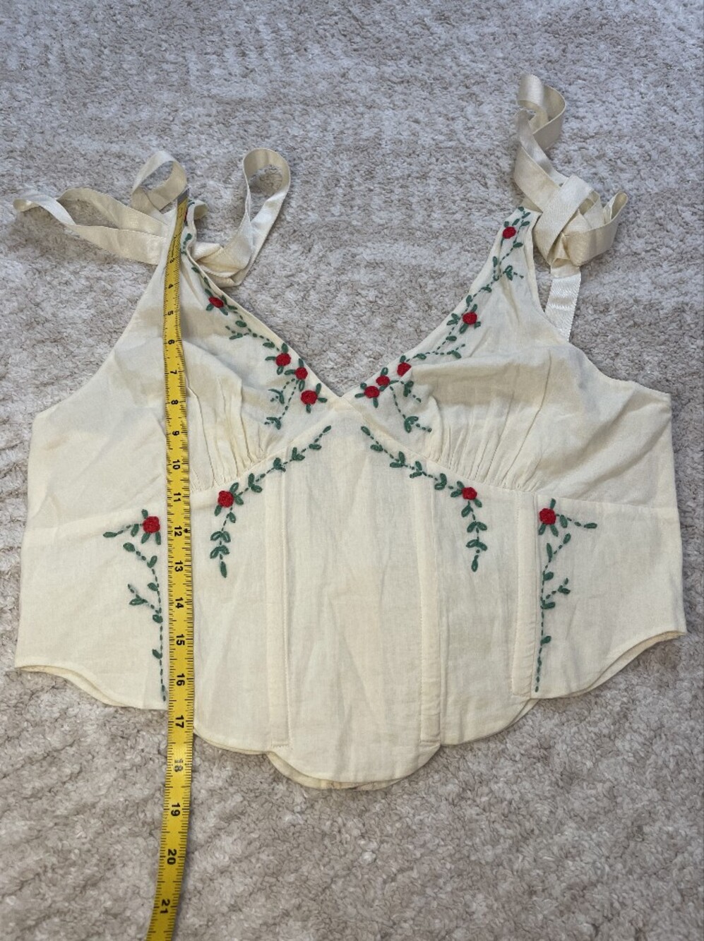 LPA White Embroidered V-Neck Corset Camisole with Red and Green Floral Detail XL - Picture 8 of 11